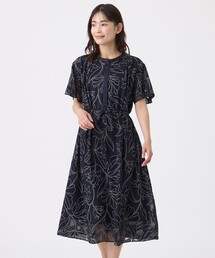 【L】【ウォッシャブル】オパールボタニカルプリントワンピース