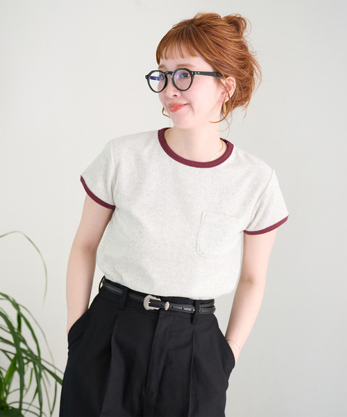 B.C STOCK(ベーセーストック)の「【ZOZO先行販売】手洗い可 / Gleamy / グリーミー パイルリンガーTEE(Tシャツ/カットソー・レディース・ブラウン/グレー/ライトグリーン/アイボリー・FREE)」の1枚目の写真