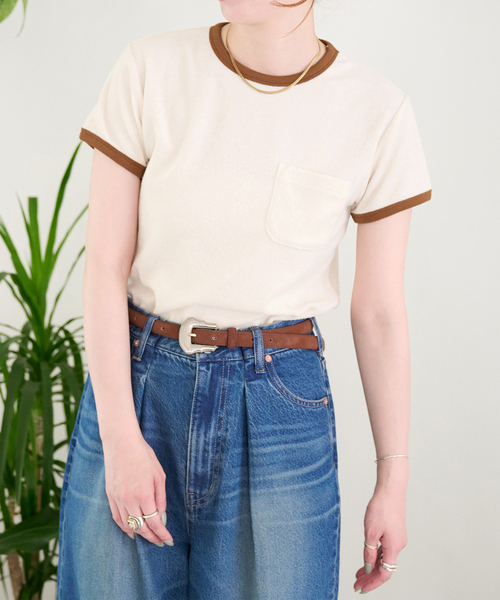B.C STOCK(ベーセーストック)の「【ZOZO先行販売】手洗い可 / Gleamy / グリーミー パイルリンガーTEE(Tシャツ/カットソー・レディース・ブラウン/グレー/ライトグリーン/アイボリー・FREE)」の2枚目の写真