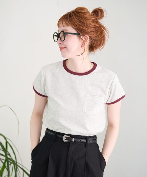 B.C STOCK(ベーセーストック)の「【ZOZO先行販売】手洗い可 / Gleamy / グリーミー パイルリンガーTEE(Tシャツ/カットソー・レディース・ブラウン/グレー/ライトグリーン/アイボリー・FREE)」の8枚目の写真