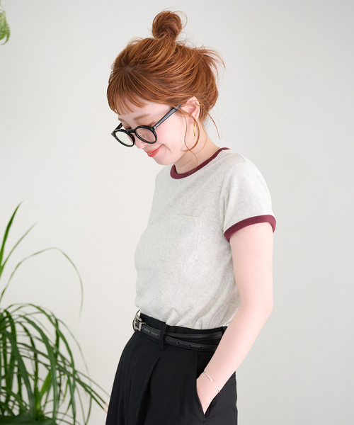 B.C STOCK(ベーセーストック)の「【ZOZO先行販売】手洗い可 / Gleamy / グリーミー パイルリンガーTEE(Tシャツ/カットソー・レディース・ブラウン/グレー/ライトグリーン/アイボリー・FREE)」の7枚目の写真