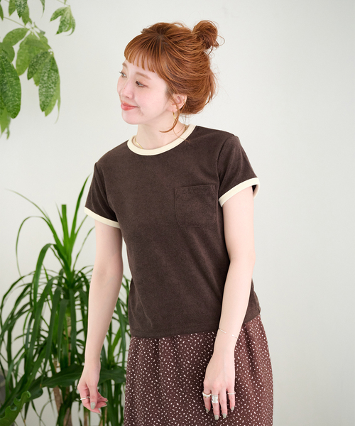 B.C STOCK(ベーセーストック)の「【ZOZO先行販売】手洗い可 / Gleamy / グリーミー パイルリンガーTEE(Tシャツ/カットソー・レディース・ブラウン/グレー/ライトグリーン/アイボリー・FREE)」の16枚目の写真