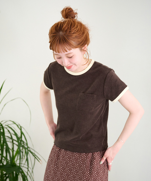 B.C STOCK(ベーセーストック)の「【ZOZO先行販売】手洗い可 / Gleamy / グリーミー パイルリンガーTEE(Tシャツ/カットソー・レディース・ブラウン/グレー/ライトグリーン/アイボリー・FREE)」の15枚目の写真