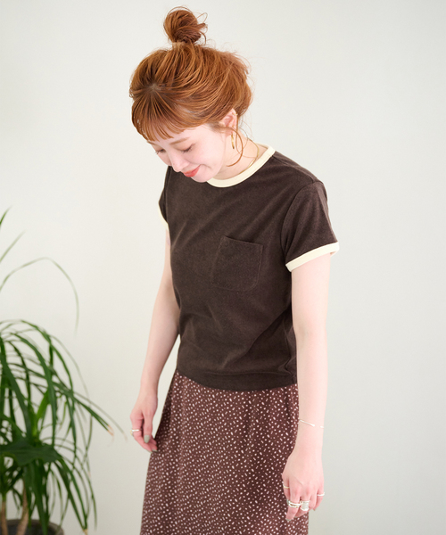 B.C STOCK(ベーセーストック)の「【ZOZO先行販売】手洗い可 / Gleamy / グリーミー パイルリンガーTEE(Tシャツ/カットソー・レディース・ブラウン/グレー/ライトグリーン/アイボリー・FREE)」の14枚目の写真