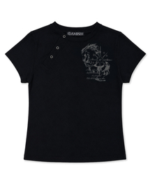 ポニーグラフィック斜めボタンTシャツ_ブラック