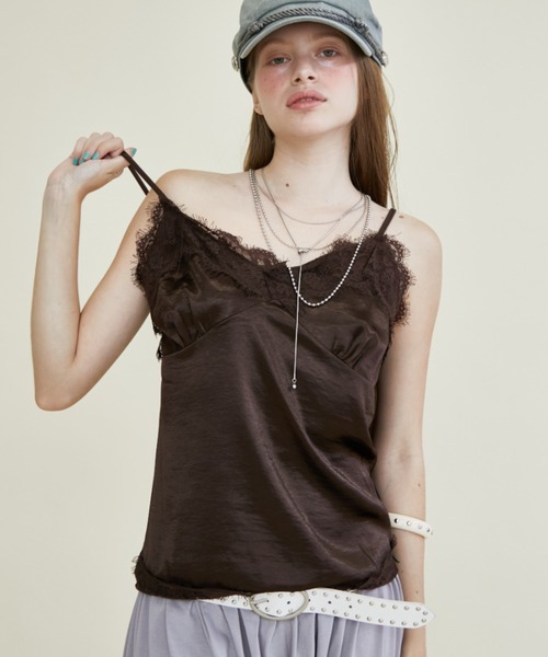 Rohwel（ローウェル）の「Lace Satin Camisole / レースサテンキャミソール（キャミソール・レディース・ホワイト/ライトブルー/ブラック/ブラウン・FREE）」の3枚目の写真