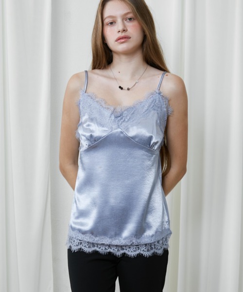 Rohwel（ローウェル）の「Lace Satin Camisole / レースサテンキャミソール（キャミソール・レディース・ホワイト/ライトブルー/ブラック/ブラウン・FREE）」の9枚目の写真