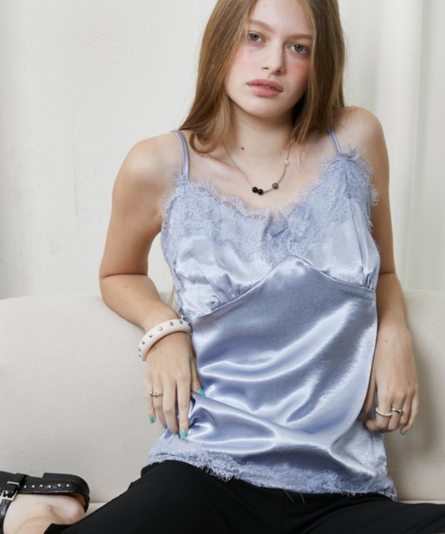 Rohwel（ローウェル）の「Lace Satin Camisole / レースサテンキャミソール（キャミソール・レディース・ホワイト/ライトブルー/ブラック/ブラウン・FREE）」の6枚目の写真