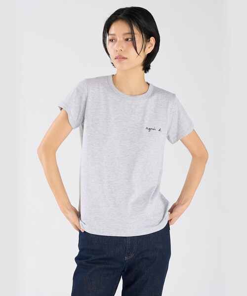 agnes b.（アニエスベー）の「ロゴ プリント コットン 半袖 Tシャツ "Brando"（Tシャツ/カットソー・レディース・グレー・1/2/3）」の3枚目の写真