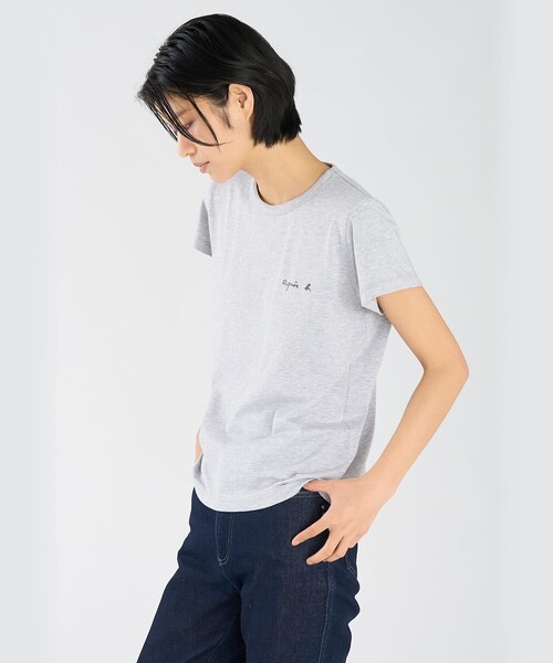 agnes b.（アニエスベー）の「ロゴ プリント コットン 半袖 Tシャツ "Brando"（Tシャツ/カットソー・レディース・グレー・1/2/3）」の4枚目の写真