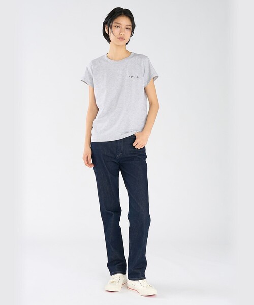 agnes b.（アニエスベー）の「ロゴ プリント コットン 半袖 Tシャツ "Brando"（Tシャツ/カットソー・レディース・グレー・1/2/3）」の6枚目の写真