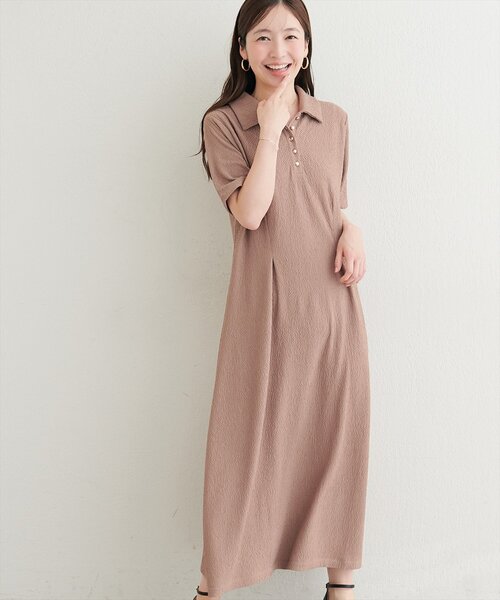natural couture（ナチュラルクチュール）の「タックフレアポロワンピース（ワンピース・レディース・ブラック/オフホワイト/ブラウン/ベージュ・LARGE/FREE）」の4枚目の写真