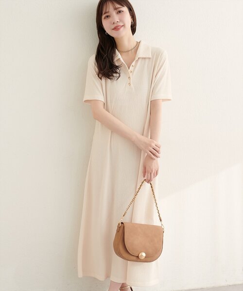 natural couture（ナチュラルクチュール）の「タックフレアポロワンピース（ワンピース・レディース・ブラック/オフホワイト/ブラウン/ベージュ・LARGE/FREE）」の2枚目の写真