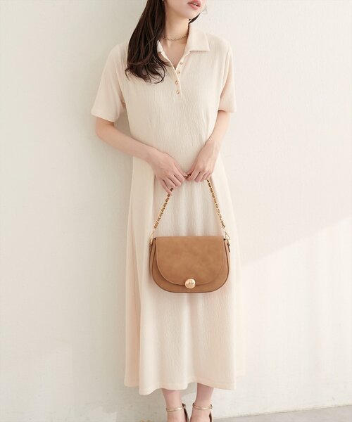 natural couture（ナチュラルクチュール）の「タックフレアポロワンピース（ワンピース・レディース・ブラック/オフホワイト/ブラウン/ベージュ・LARGE/FREE）」の15枚目の写真