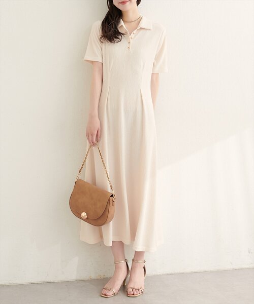 natural couture（ナチュラルクチュール）の「タックフレアポロワンピース（ワンピース・レディース・ブラック/オフホワイト/ブラウン/ベージュ・LARGE/FREE）」の14枚目の写真
