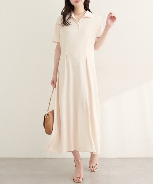 natural couture（ナチュラルクチュール）の「タックフレアポロワンピース（ワンピース・レディース・ブラック/オフホワイト/ブラウン/ベージュ・LARGE/FREE）」の13枚目の写真