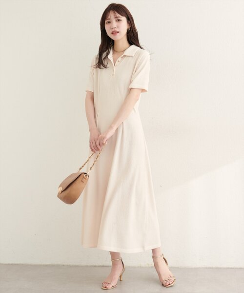 natural couture（ナチュラルクチュール）の「タックフレアポロワンピース（ワンピース・レディース・ブラック/オフホワイト/ブラウン/ベージュ・LARGE/FREE）」の12枚目の写真
