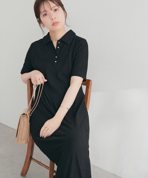 natural couture（ナチュラルクチュール）の「タックフレアポロワンピース（ワンピース・レディース・ブラック/オフホワイト/ブラウン/ベージュ・LARGE/FREE）」の10枚目の写真