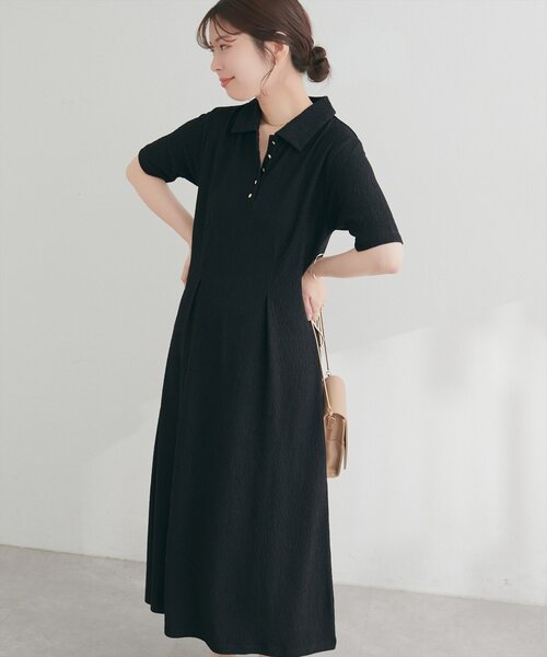 natural couture（ナチュラルクチュール）の「タックフレアポロワンピース（ワンピース・レディース・ブラック/オフホワイト/ブラウン/ベージュ・LARGE/FREE）」の9枚目の写真