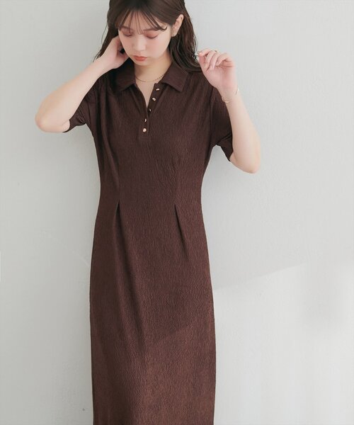 natural couture（ナチュラルクチュール）の「タックフレアポロワンピース（ワンピース・レディース・ブラック/オフホワイト/ブラウン/ベージュ・LARGE/FREE）」の21枚目の写真