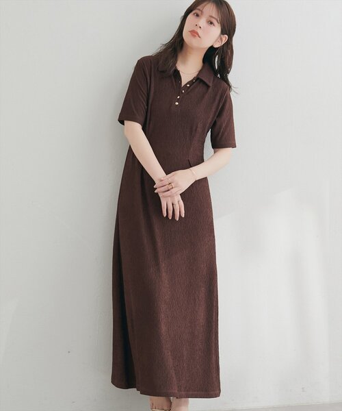 natural couture（ナチュラルクチュール）の「タックフレアポロワンピース（ワンピース・レディース・ブラック/オフホワイト/ブラウン/ベージュ・LARGE/FREE）」の20枚目の写真