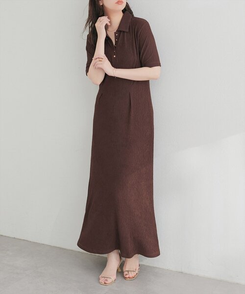 natural couture（ナチュラルクチュール）の「タックフレアポロワンピース（ワンピース・レディース・ブラック/オフホワイト/ブラウン/ベージュ・LARGE/FREE）」の19枚目の写真