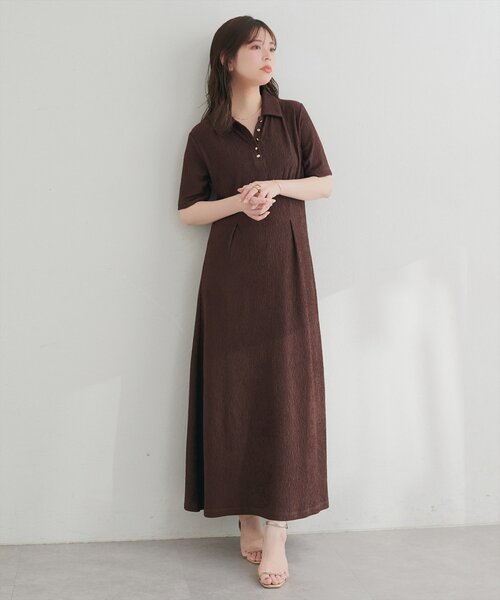 natural couture（ナチュラルクチュール）の「タックフレアポロワンピース（ワンピース・レディース・ブラック/オフホワイト/ブラウン/ベージュ・LARGE/FREE）」の18枚目の写真