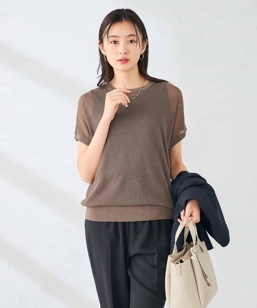 a.v.v(アーヴェヴェ)の「フレンチスリーブシアーサマーニット(ニット/セーター・レディース・ブルー/マスタード/チャコールグレー・38/40)」の2枚目の写真