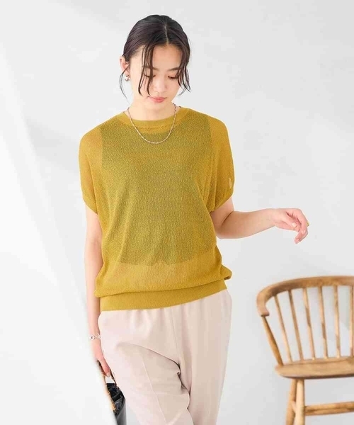 a.v.v(アーヴェヴェ)の「フレンチスリーブシアーサマーニット(ニット/セーター・レディース・ブルー/マスタード/チャコールグレー・38/40)」の8枚目の写真