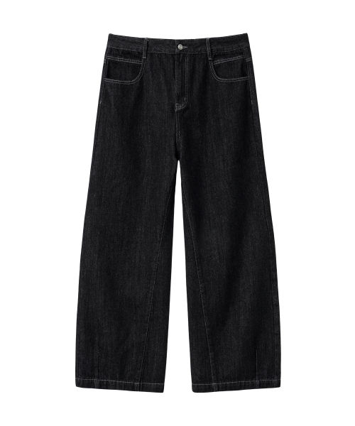 WOOALONG(ウアロン)の「Black washed curved denim pants - BLACK(デニムパンツ・メンズ・ブラック・MEDIUM/LARGE)」の5枚目の写真