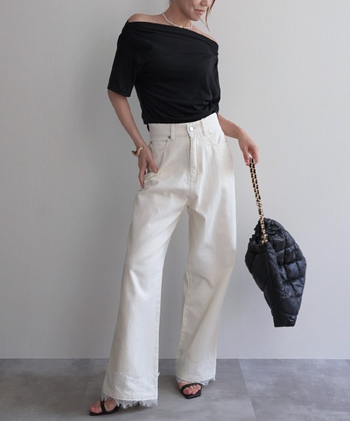 Rashik(ラシク)の「【Rashik】ボートネックトップス カットソー 半袖 トップス Tシャツ ドレープ 3way オフショル(Tシャツ/カットソー・レディース・ブラック/ホワイト・FREE)」の22枚目の写真
