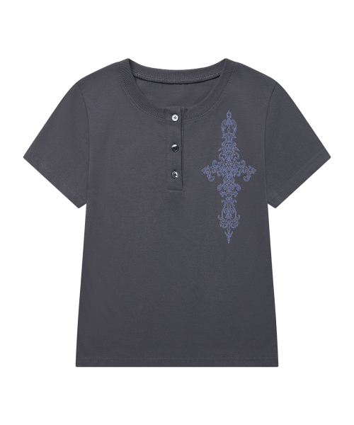 GRAVER（グレーバー）の「[ユニセックス]SIMCROSS ヘンリーネック半袖Tシャツ_2カラー（Tシャツ/カットソー・レディース・ベージュ/チャコール・M/L）」の14枚目の写真