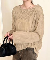 パイピング×立体ウェーブ ニュアンス シアー トップス レディース
