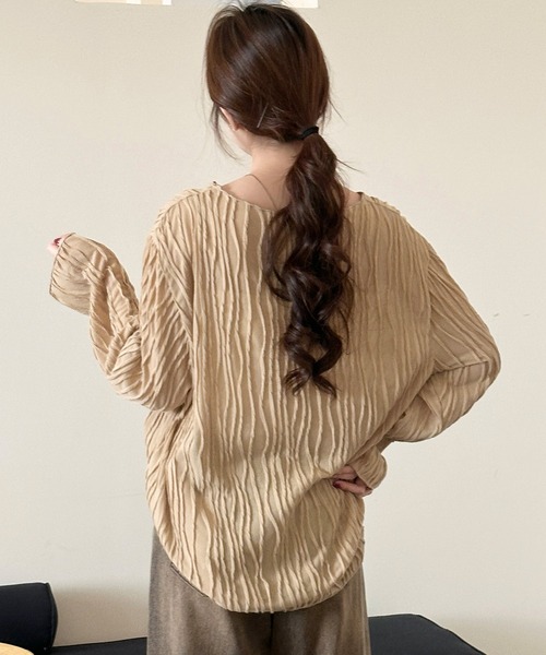 DAY CLOSET(デイ クローゼット)の「パイピング×立体ウェーブ ニュアンス シアー トップス レディース(Tシャツ/カットソー・レディース・アイボリー/ブラック/ライトブラウン・FREE)」の20枚目の写真