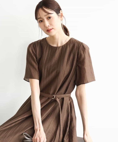 MK MICHEL KLEIN（エムケーミッシェルクラン）の「[洗える]ドビーストライプフレアーワンピース（ワンピース・レディース・ブラック/ブラウン・38）」の3枚目の写真