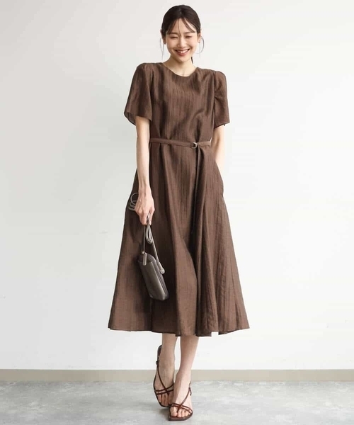 MK MICHEL KLEIN（エムケーミッシェルクラン）の「[洗える]ドビーストライプフレアーワンピース（ワンピース・レディース・ブラック/ブラウン・38）」の4枚目の写真