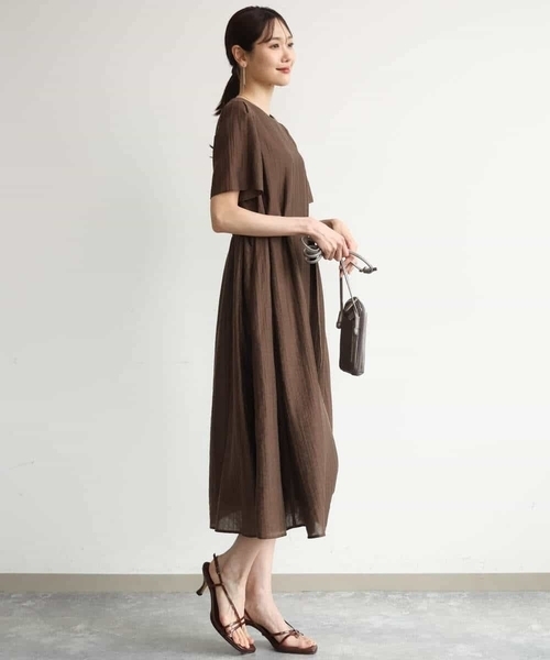 MK MICHEL KLEIN（エムケーミッシェルクラン）の「[洗える]ドビーストライプフレアーワンピース（ワンピース・レディース・ブラック/ブラウン・38）」の5枚目の写真