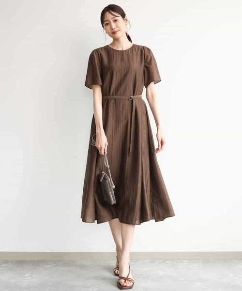 MK MICHEL KLEIN（エムケーミッシェルクラン）の「[洗える]ドビーストライプフレアーワンピース（ワンピース・レディース・ブラック/ブラウン・38）」の8枚目の写真