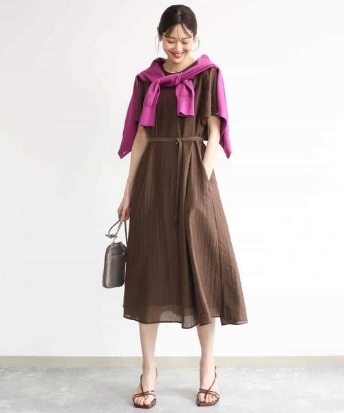 MK MICHEL KLEIN（エムケーミッシェルクラン）の「[洗える]ドビーストライプフレアーワンピース（ワンピース・レディース・ブラック/ブラウン・38）」の9枚目の写真