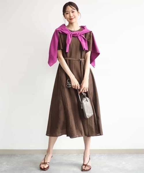 MK MICHEL KLEIN（エムケーミッシェルクラン）の「[洗える]ドビーストライプフレアーワンピース（ワンピース・レディース・ブラック/ブラウン・38）」の10枚目の写真