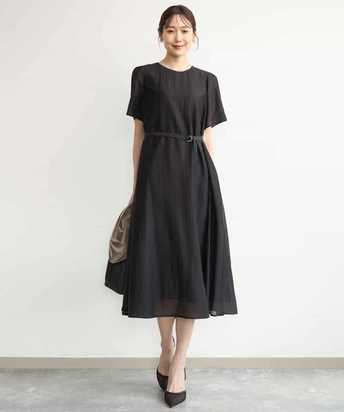 MK MICHEL KLEIN（エムケーミッシェルクラン）の「[洗える]ドビーストライプフレアーワンピース（ワンピース・レディース・ブラック/ブラウン・38）」の13枚目の写真