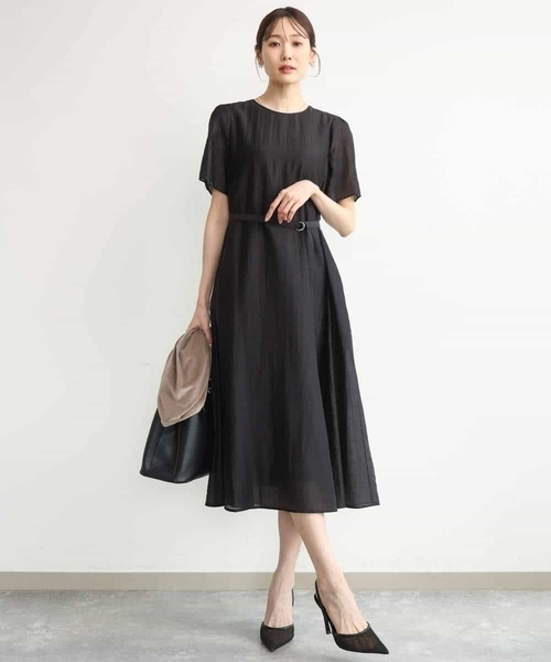 MK MICHEL KLEIN（エムケーミッシェルクラン）の「[洗える]ドビーストライプフレアーワンピース（ワンピース・レディース・ブラック/ブラウン・38）」の14枚目の写真