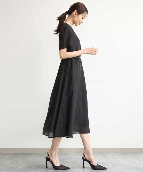 MK MICHEL KLEIN（エムケーミッシェルクラン）の「[洗える]ドビーストライプフレアーワンピース（ワンピース・レディース・ブラック/ブラウン・38）」の15枚目の写真