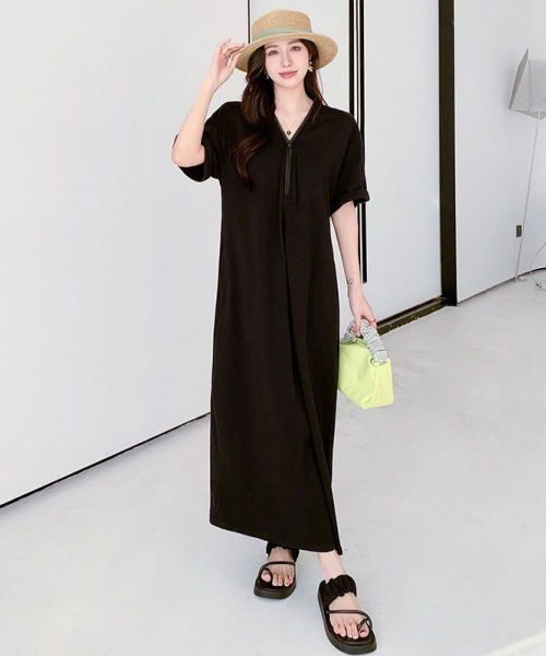 LETee(レティー)の「ゆったりシルエットで体型カバーも叶う。大人のリラックス半袖ワンピース(ワンピース・レディース・カーキ/グレー/ブラック・FREE)」の11枚目の写真