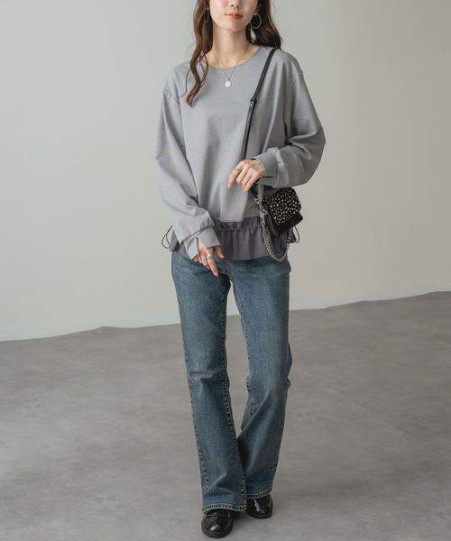 ANNA LUNA(アンナルナ)の「【ANNA LUNA】 ストレッチ 素材 で着心地◎裾異素材 フリル プルオーバー(Tシャツ/カットソー・レディース・グレー/ブラック・MEDIUM)」の17枚目の写真