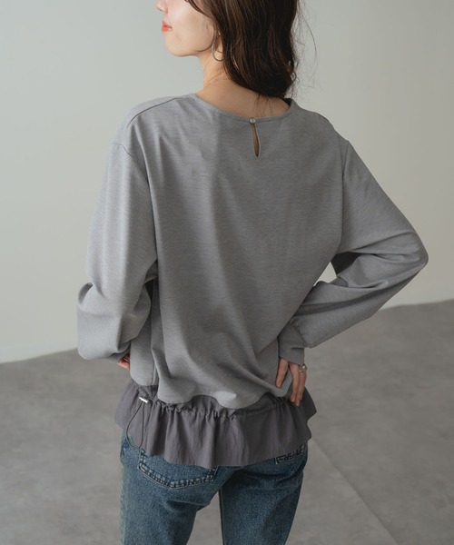 ANNA LUNA(アンナルナ)の「【ANNA LUNA】 ストレッチ 素材 で着心地◎裾異素材 フリル プルオーバー(Tシャツ/カットソー・レディース・グレー/ブラック・MEDIUM)」の11枚目の写真