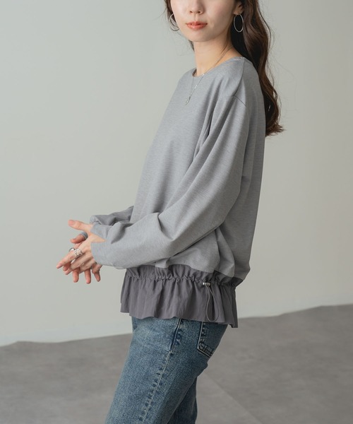 ANNA LUNA(アンナルナ)の「【ANNA LUNA】 ストレッチ 素材 で着心地◎裾異素材 フリル プルオーバー(Tシャツ/カットソー・レディース・グレー/ブラック・MEDIUM)」の10枚目の写真