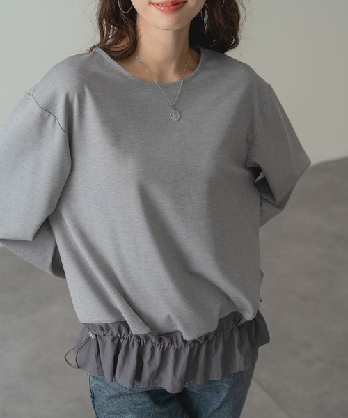 ANNA LUNA(アンナルナ)の「【ANNA LUNA】 ストレッチ 素材 で着心地◎裾異素材 フリル プルオーバー(Tシャツ/カットソー・レディース・グレー/ブラック・MEDIUM)」の9枚目の写真