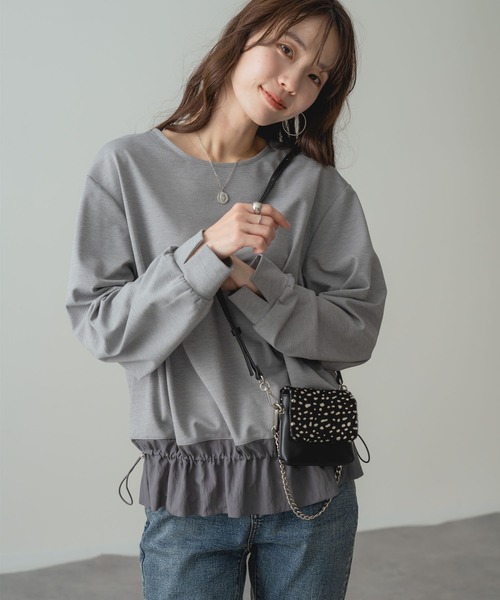 ANNA LUNA(アンナルナ)の「【ANNA LUNA】 ストレッチ 素材 で着心地◎裾異素材 フリル プルオーバー(Tシャツ/カットソー・レディース・グレー/ブラック・MEDIUM)」の16枚目の写真
