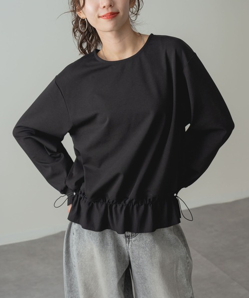 ANNA LUNA(アンナルナ)の「【ANNA LUNA】 ストレッチ 素材 で着心地◎裾異素材 フリル プルオーバー(Tシャツ/カットソー・レディース・グレー/ブラック・MEDIUM)」の14枚目の写真